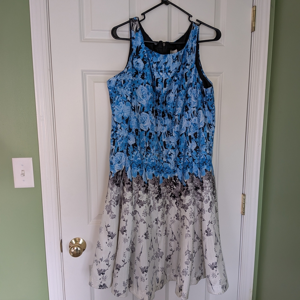 Floral Blue and White Sleeveless Dress